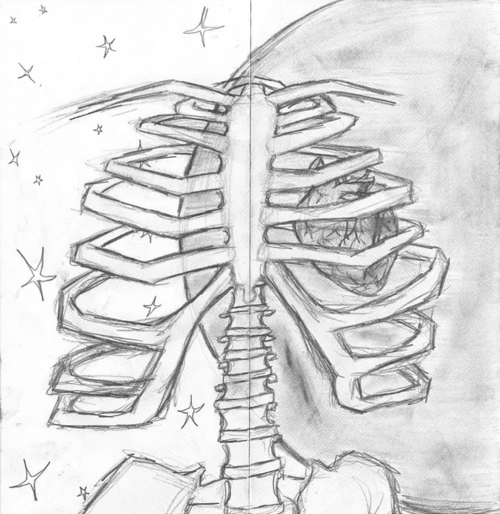The traditional drawing of "Cosmic Hearts" drawn on the front of two envelops.